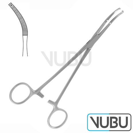 MIKULICZ PERITONEUM CLAMP FORCEPS LONGER JAW CURVED UP 1X2 TEETH 20,0CM